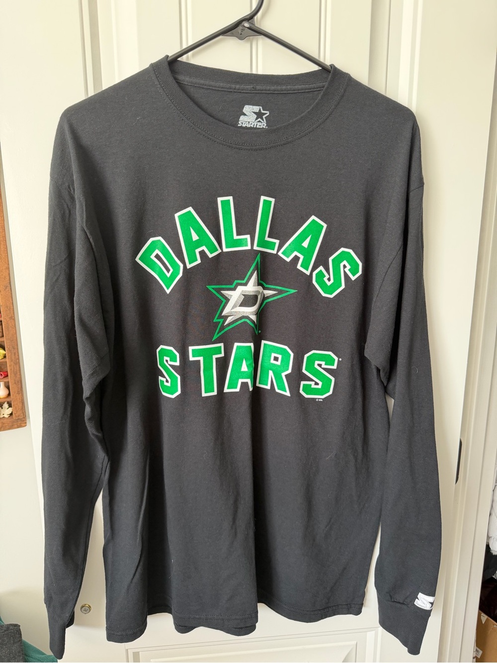 STARTER Black Long-Sleeve Dallas Stars Tee with Green Accents